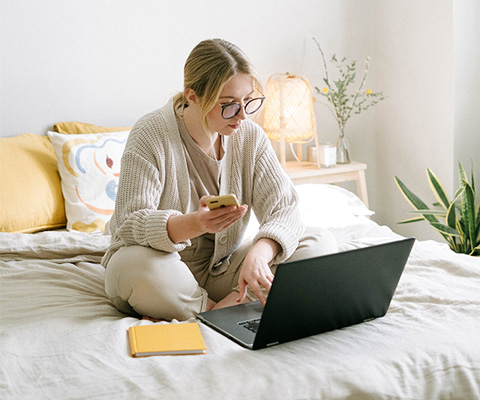 Woman completing survey